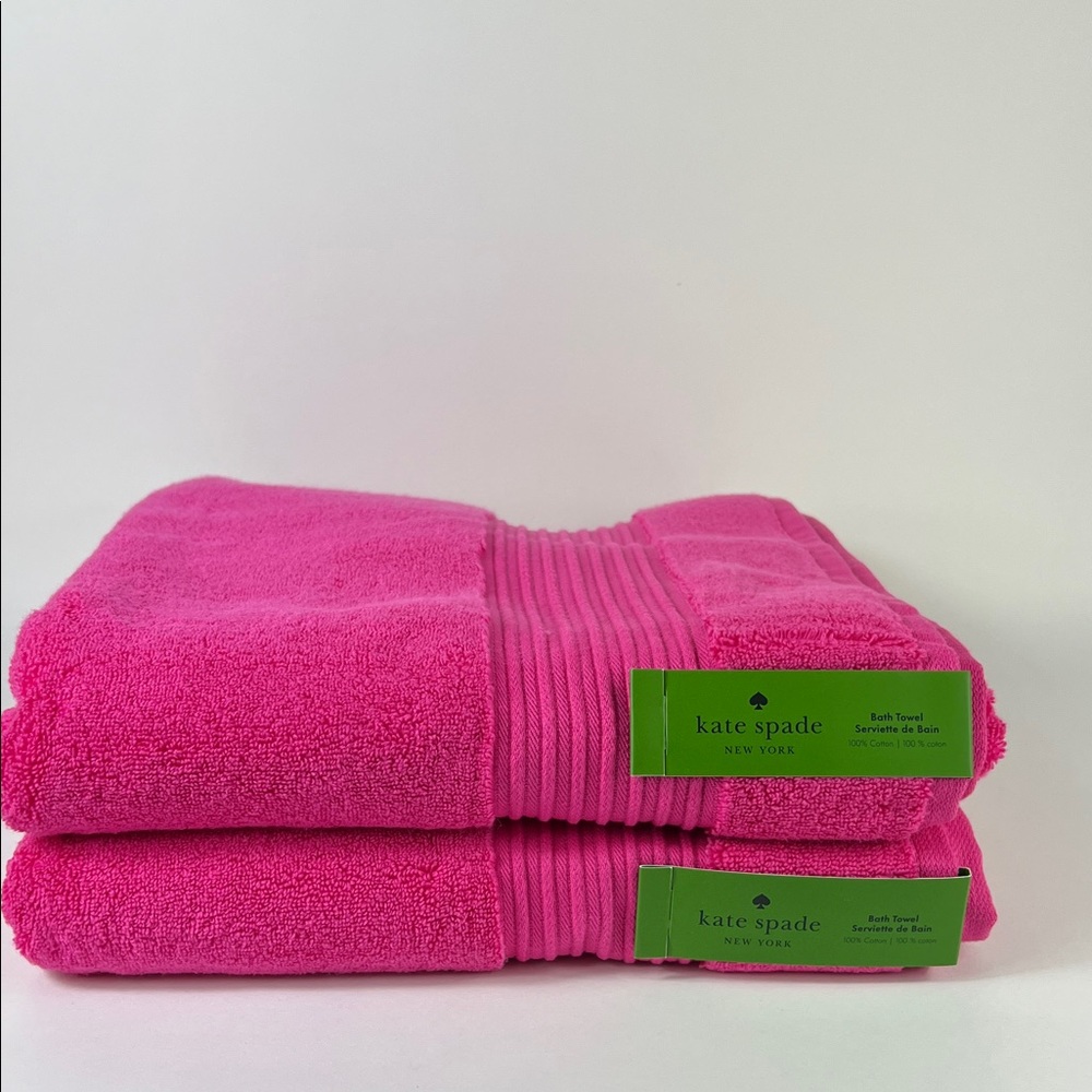 Kate Spade New York Bath Towel Set Hot Pink 100% Cotton 2 Piece Set NEW